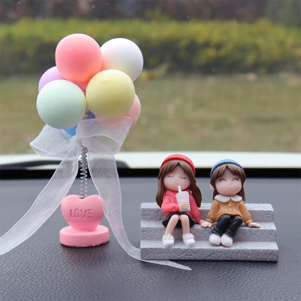 2Pcs Car Dashboard Doll Creative Couple Crystal Balloon House Ornament Decoration Auto Interior Accessories for Gift Girl Women