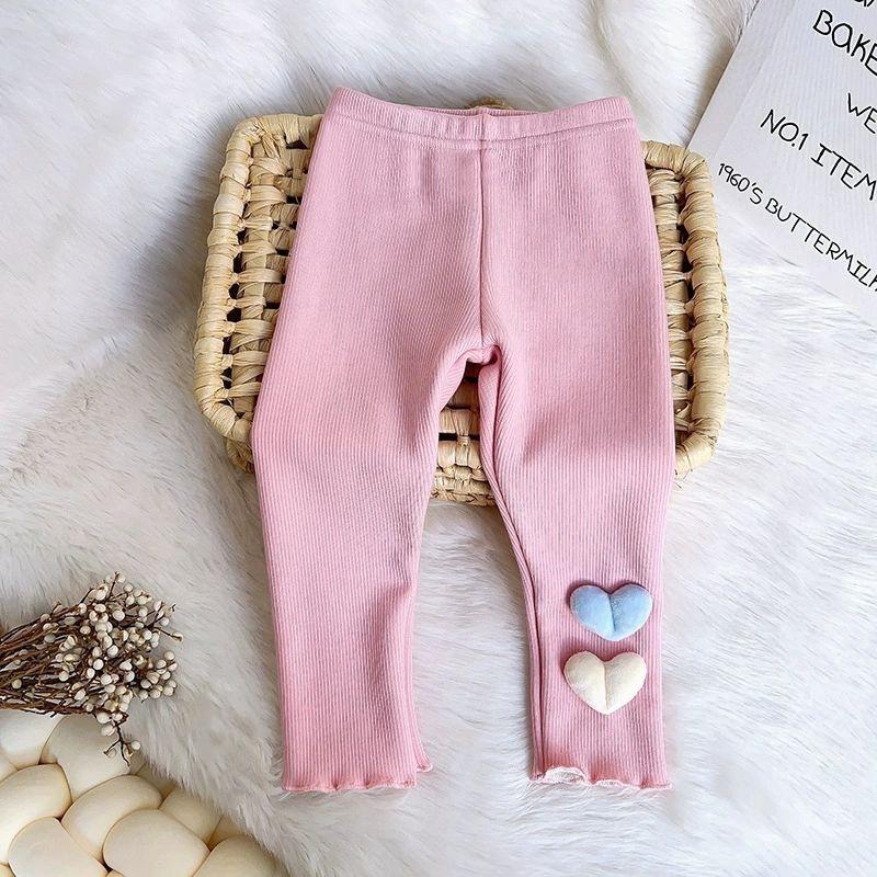 Girls Fleece Lined Pants Winter Warm Korean Style Fashion Heart Print Tights for Baby Toddler Leggings Trousers