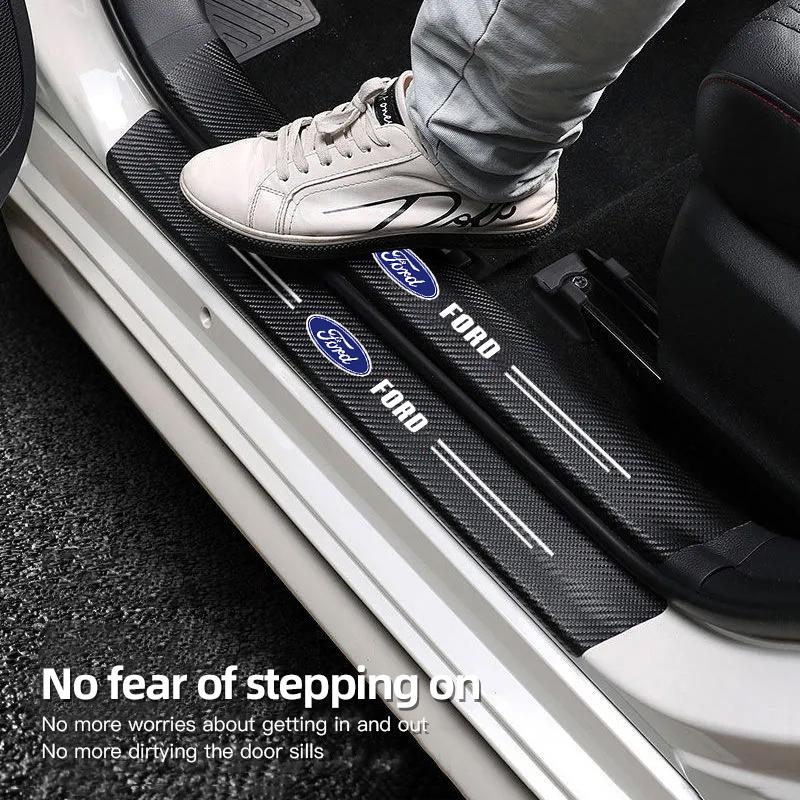 1/4/5Pcs Carbon Fiber Car Threshold Protection Stickers Interior Accessories For Ford ST Line Focus Mustang Fiesta Puma Ranger