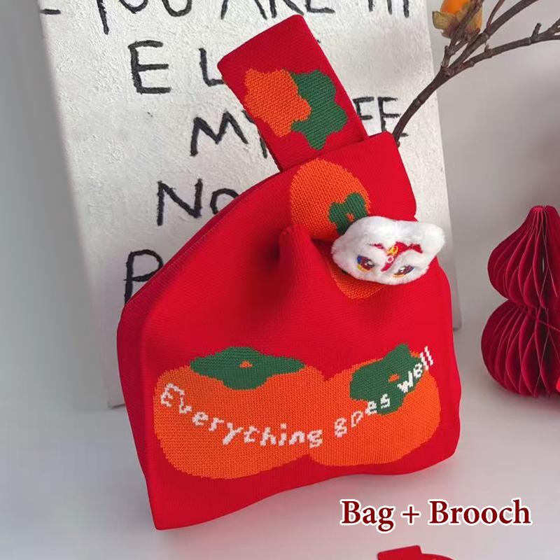 2026 New Year Cartoon Mascot Pony Knitted Gift Bag Handheld Candy Bag Large Capacity Knot Wrist Bag Cute Reusable Shopping Bags