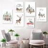 Simple Modern Nordic Ice and Snow World Watercolor Elk Christmas Art Decor Picture Material