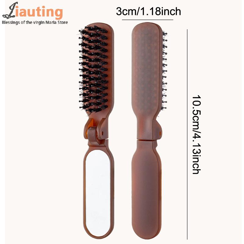 Mane Bristle Hair Brush Foldable Portable Comb With Mirror Pocket Collapsible Travel Massage Hair Styling Tool Salon Gift