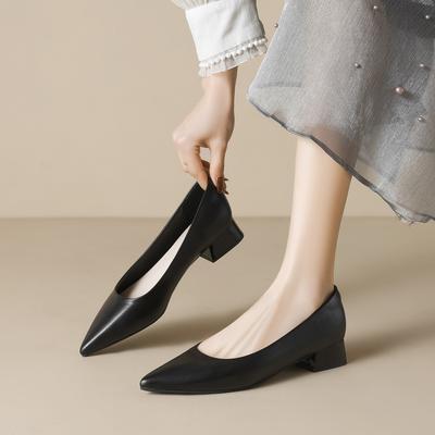 5153-2 spitze Pumps Damen flacher Ausschnitt dicker Absatz High Heels ein Pedal Pendler Arbeitsschuhe