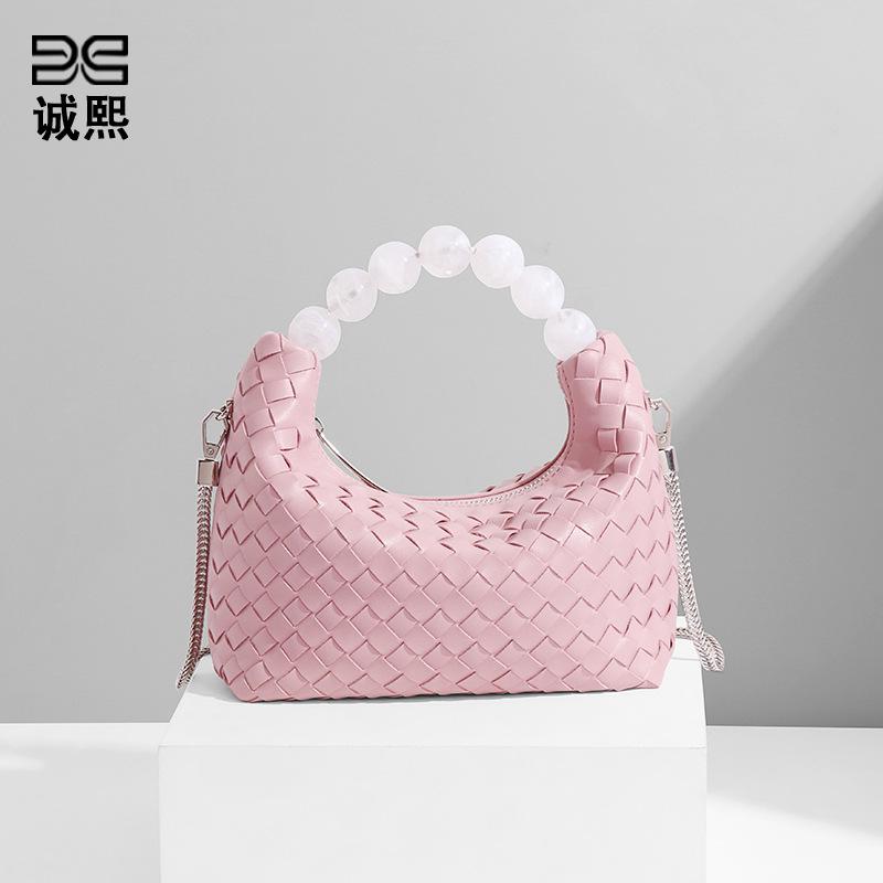 Bags Women's Niche High-end Fashion Simple and Cute Hand-woven Shoulder Messenger Bag Pearl Cream Puff Bag