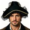 Stylish Black Pirate Hat With Lace And Feather Detail Halloween Cosplay Hat Perfect For Costume Parties