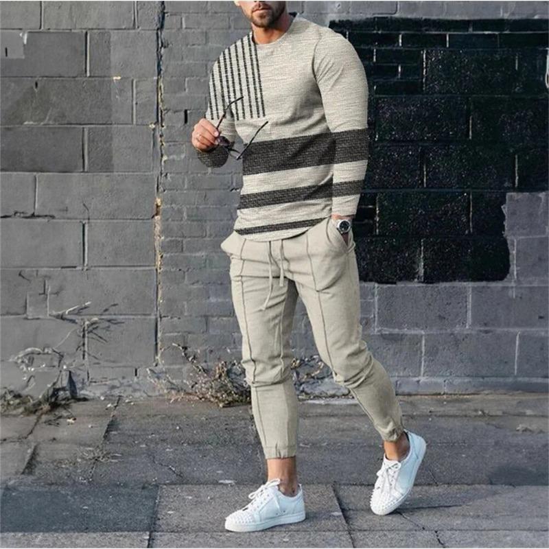 

Мужские спортивные костюмы с круглым вырезом, футболки с длинным рукавом, брюки, спортивная одежда, повседневная мода, комплект из 2 предметов, свободная уличная одежда 4XL