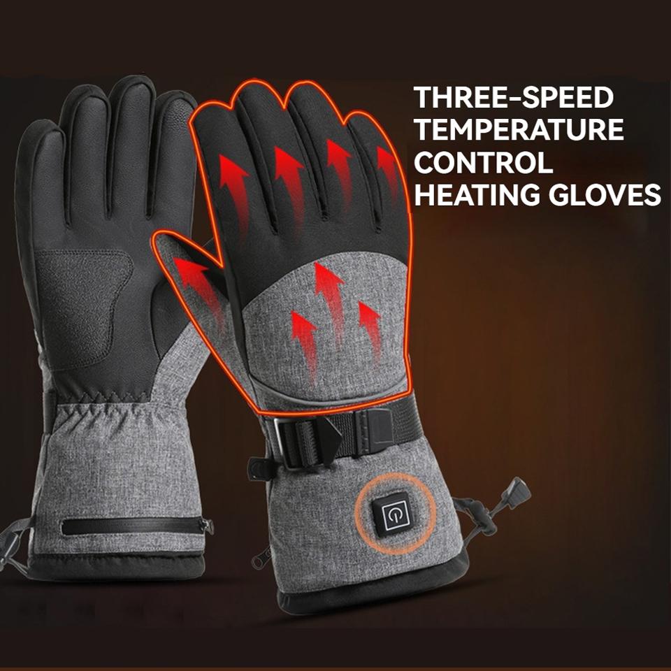 Gobygo 1Pair Heating Gloves Three Adjustable Settings Wind-Resistant Waterproof The Palm Is Anti-Slip Warm Ski Heating Gloves