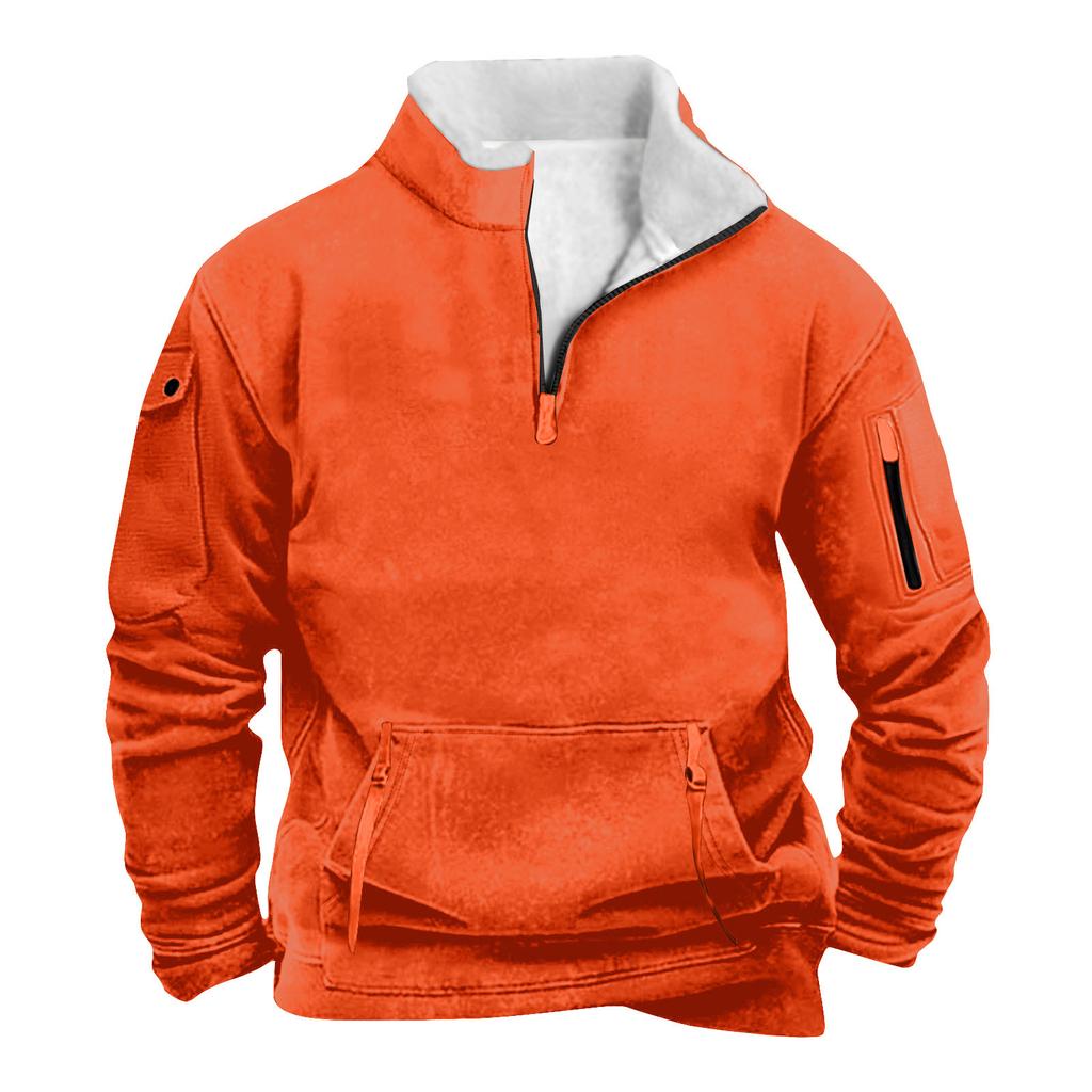Men's Zipper Pocket Half Zipper Sweatshirt Men's Sports Large Size Casual Sweatshirt