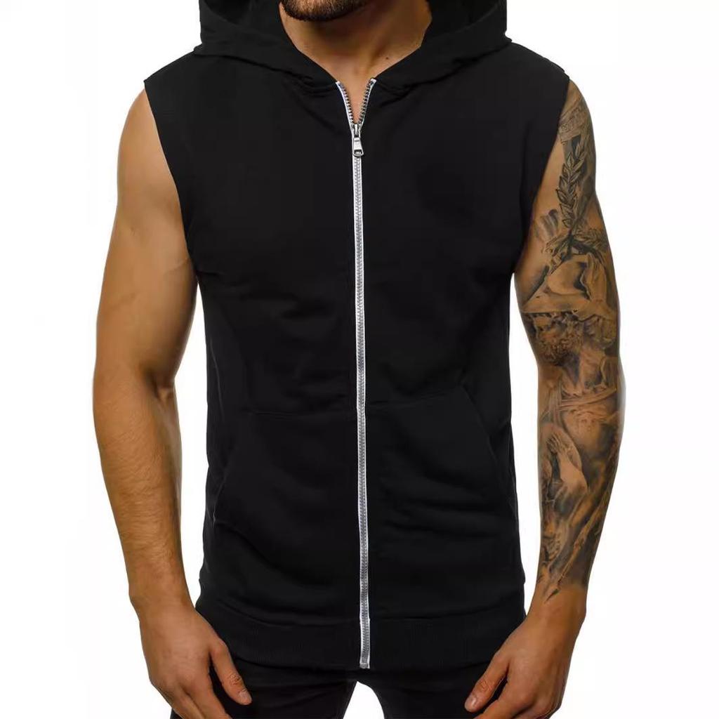 Herren Dünne Sommer Mode Ärmellose Kapuzenstrickjacke Jacke