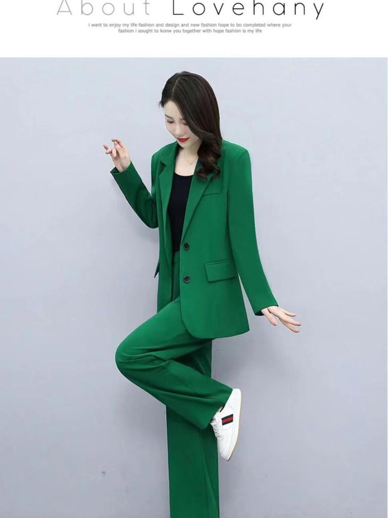 Frühling/Herbst Neuer Stil Set Business-Lady-Stil Schlank geschnitten Langarm-Blazer Weitbeinige Hose Damen Zweiteiliger Anzug