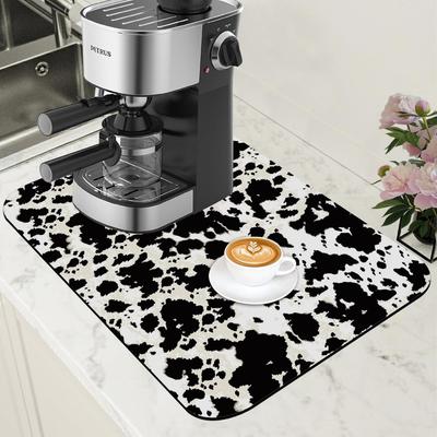 Tappetino Asciugapiatti in Gomma con Stampa Mucca, Sottobicchiere Assorbente per Macchina del Caffè, Protezione Antiscivolo per Piano Cucina, Lavabile a Mano per Caffetteria