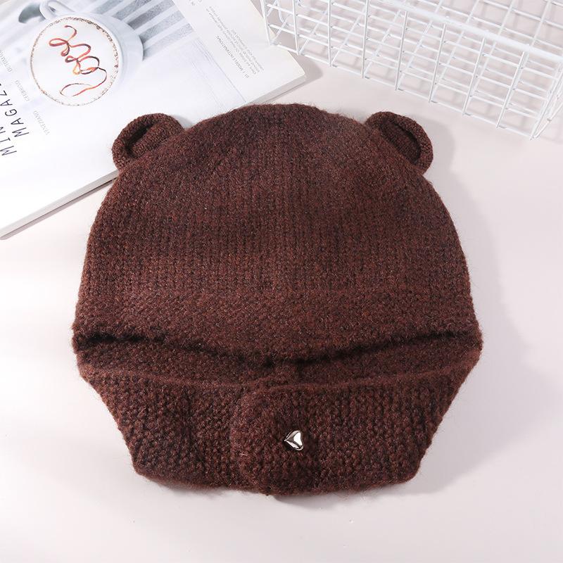 Cappello di Lana Carino con Orecchie d'Orso Giapponese per Donna in Autunno e Inverno Nuovo Caldo Cappello a Maglia che Mostra il Viso Protezione per Collo e Orecchie Cappello