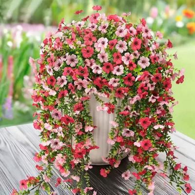 Artificial Violet Vine Decoration Realistic UV Resistant Fake Flower Rattan Indoor Outdoor Garden Porch Patio Wall Hanging Faux Bloom Decor