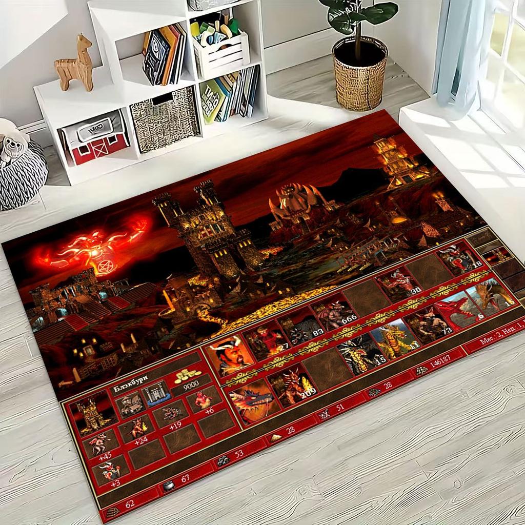 Retro Heroes of Might and Magic Map Games Art Rug for Bedroom Living Room Sofa Home Doormat Decor,Large Kids Non-slip Floor Mat
