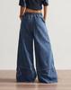 Jeans de Mujer Bordados de Cintura Alta Sueltos Casuales Cintura Elástica Pierna Ancha Largos de Denim Streetwear