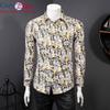 Cozy Up Vintage Yellow Floral Print Mens Shirts Luxury Paisley Slim Fit Long Sleeve Chemise Homme Streetwear For