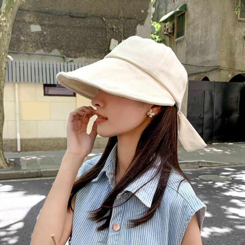 Zhao Ruth bow hat women's versatile fashion outdoor face cover plain big eaves bucket hat summer