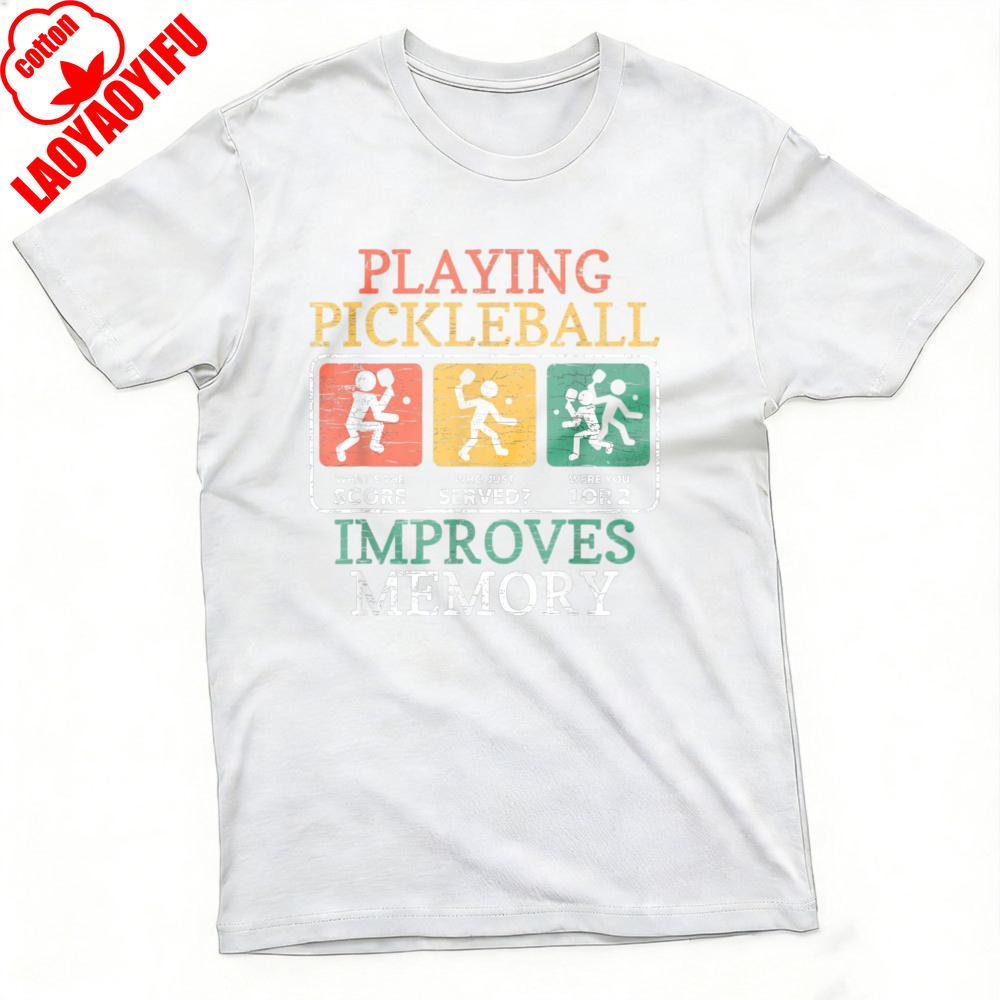 Playing Pickleball Improves Memory Pattern Summer Men Cotton TShirt Casual Sporty Style for Outdoor Activities Casual Male Tops