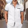 Summer Men's Short Sleeved Shirt Fashionable Houndstooth Casual Simple Color Blocked Top