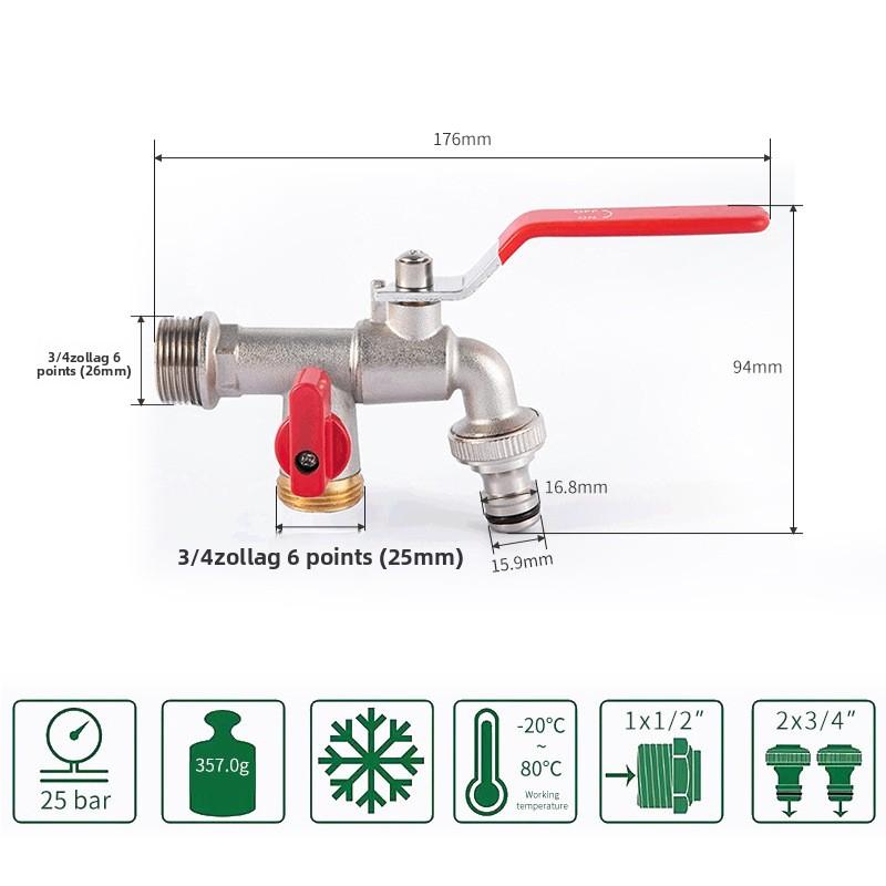 1 Stück Roter Griff 1/2 "" 3/4" "IBC Tank Metall Wasserhahn mit S60 Grobgewinde 1-2 Wege Adapter Kugelhahn Gartenzubehör Bewässerung