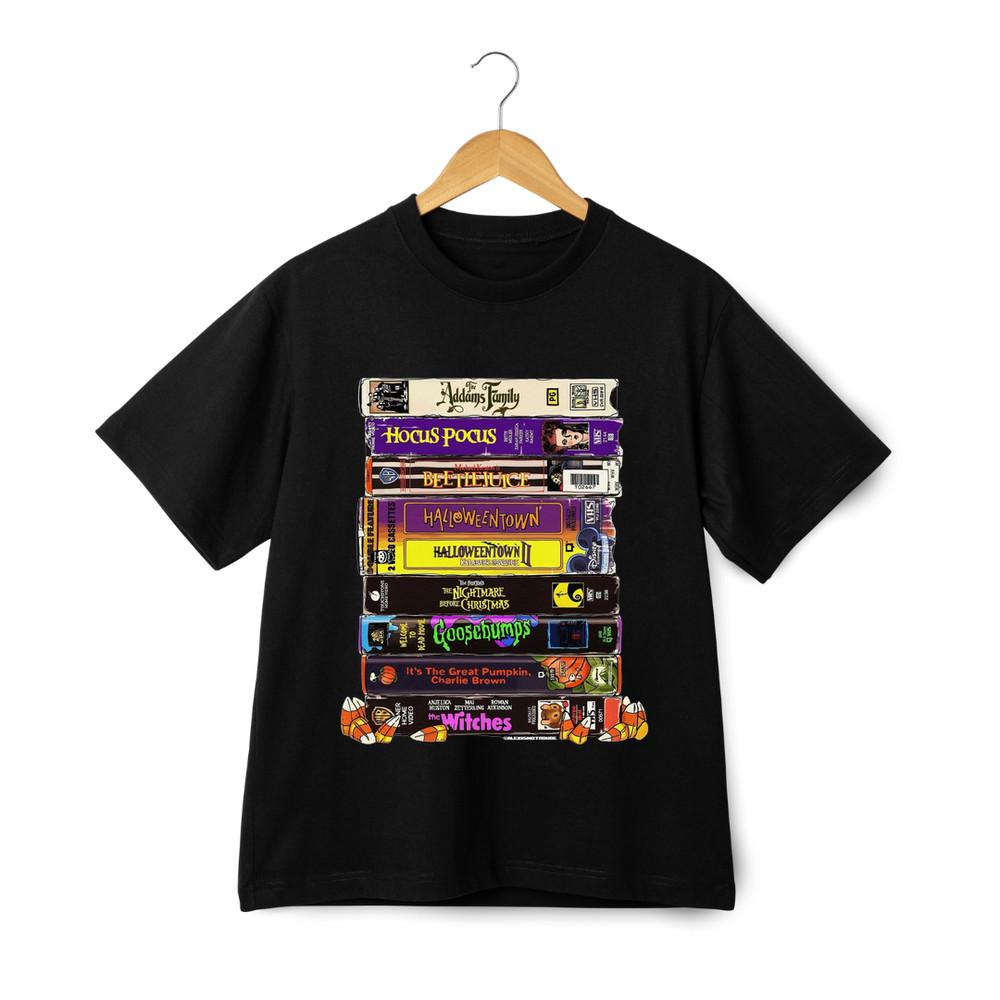 Halloween Horror Movies VHS Stack Graphic T-Shirt – Retro Scary Streetwear Tee