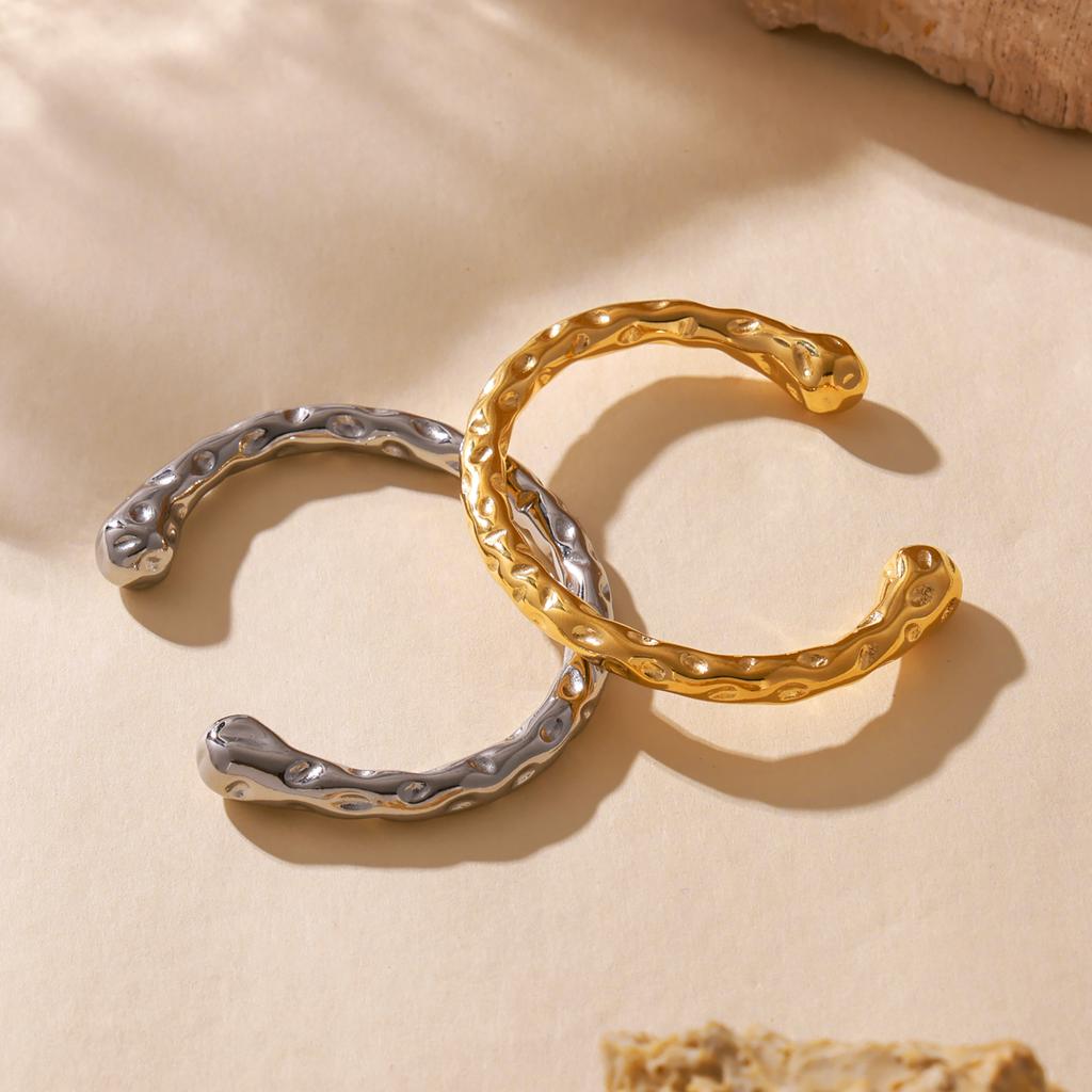 316L Stainless Steel Bracelet Bangles For Women 18K Gold Plated No Tarnish Natural Bumpy Texture Women's Bracelets Cuff Bangle