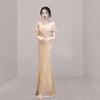Fishtail evening dress skirt women's 1011 new banquet temperament host feeling light luxury niche style champagne