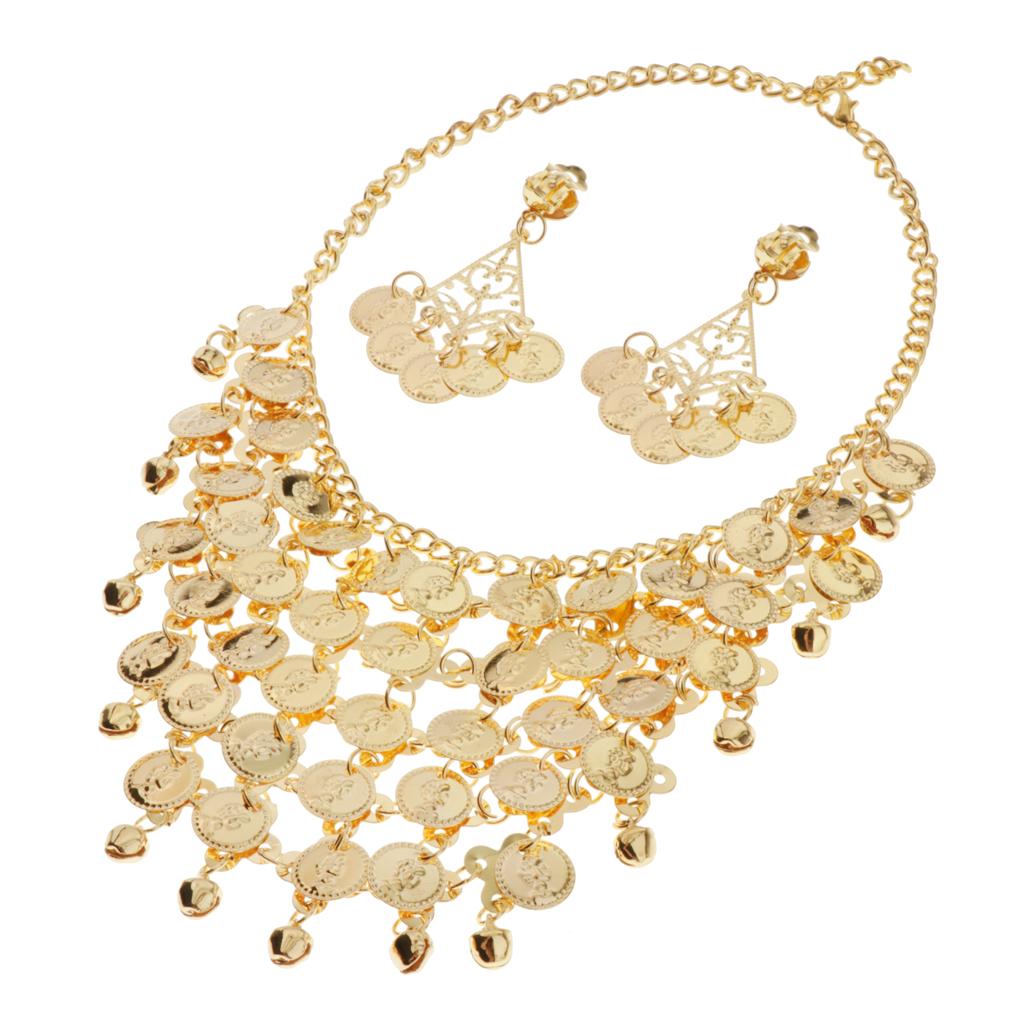 Adults Tribal Belly Dance Jewelry Set Necklace Earrings Costume Prop