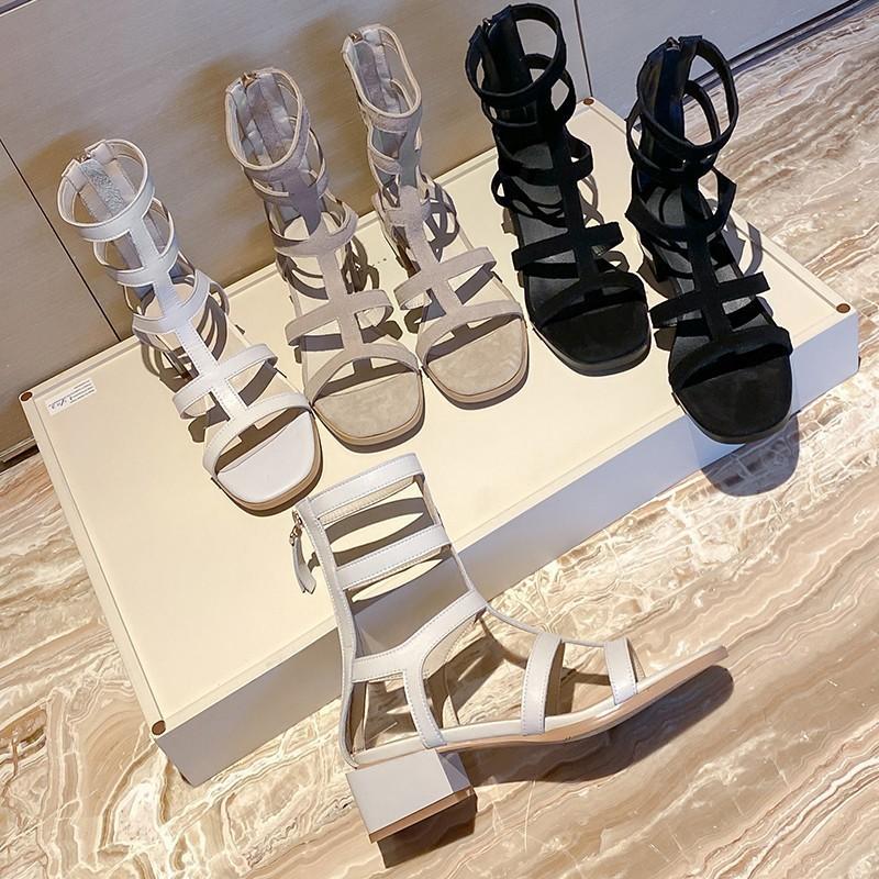 Summer Women Rome Sandals With Open Toe Block Heel And Back Zipper For Casual Wear