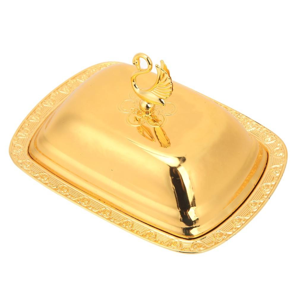 2pcs Gold Fruit Serving Tray Swan Handle Lid Snack Serving Dish  Wedding Party