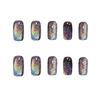24 künstliche Nägel in Regenbogen-Katzenaugenform – komplettes Set mit kurzen künstlichen Nägeln für Damen – wunderschöne künstliche Nägel für einen auffälligen und auffälligen Look