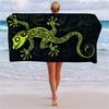 Neongrün Tribal Gecko Aufdruck Strandtuch, Weiches Schnelltrocknendes Übergroßes Badetuch, Ausgefallenes Reptil Sommer Essentials