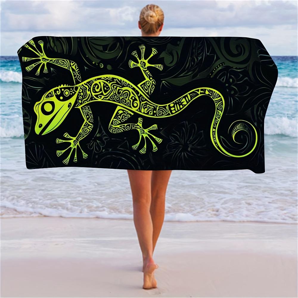 

Gecko Print Beach Towel, Romantic Couples Design Quick Absorbing Soft Lightweight Polyester for Wedding Tropical Getaway W30*H60(CM)