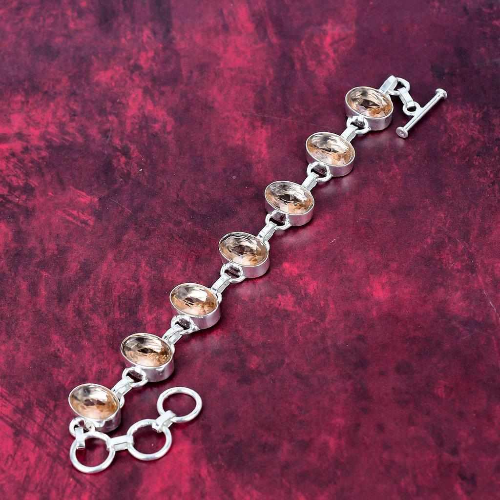 Morganite 925 Solid Sterling Silver Bracelet, Handmade Gemstone Bracelet Jewelry, Gifts For Wife Brand New Bracelet