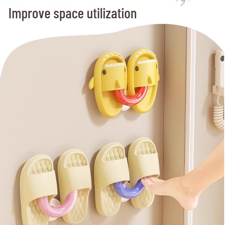 Wall-Mounted Suction Cup Shoe Rack for Bathroom - No-Drill Slipper and Shoe Storage Hanger