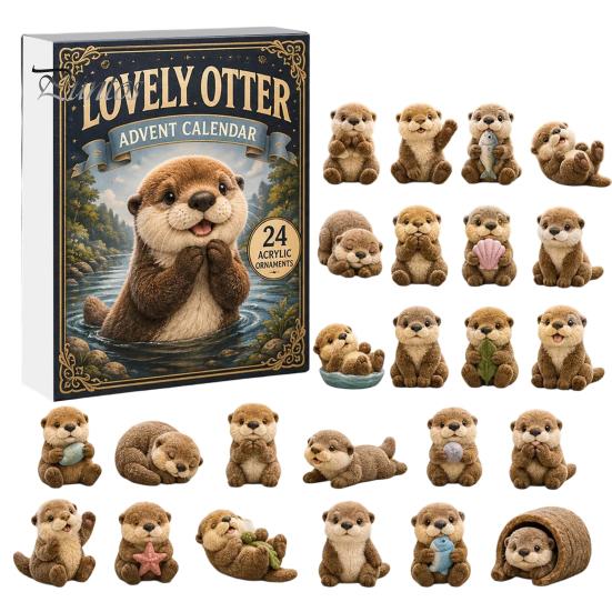 Otter Advent Calendar Otters Calendars 2026, 24 Days 2D Flat Acrylic Ornaments Christmas Miniature Animal Figures Countdown Calendar, Cute Cartoon