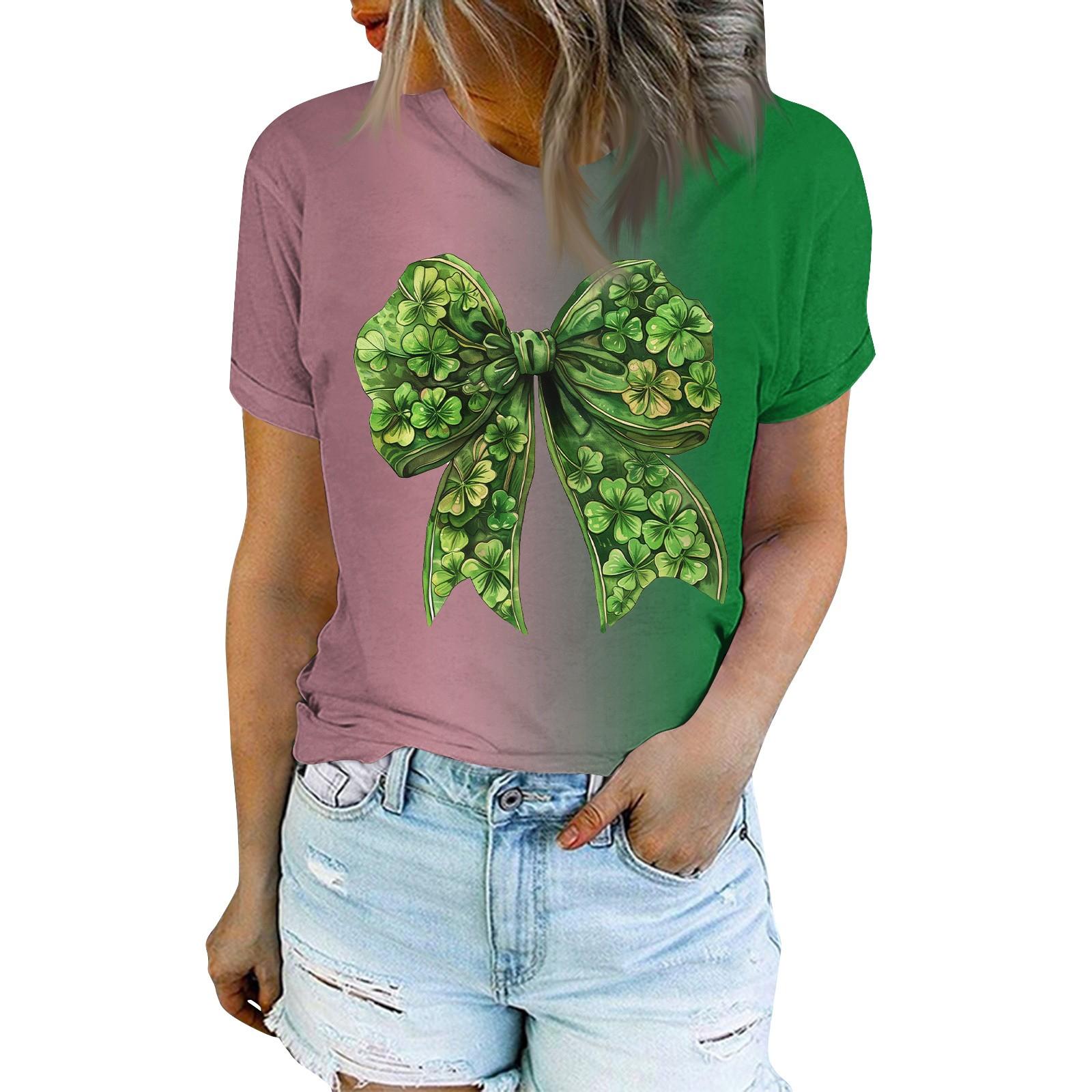 

Женская модная повседневная футболка с круглым вырезом и коротким рукавом с принтом, топ L