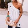 Slanted Shoulder Lace Up Sleeveless Top Pure Color Shoulder Shoelace Sleeveless Tops