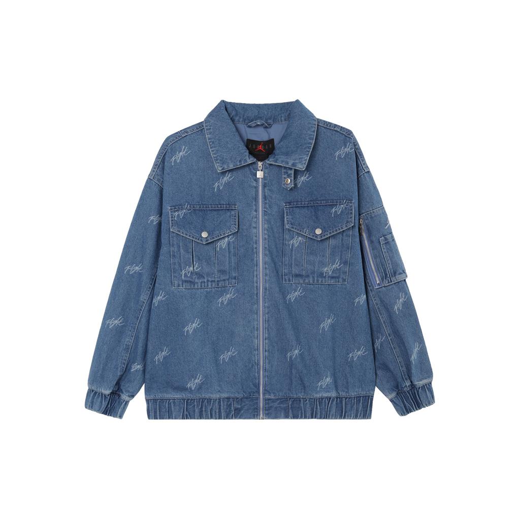 Jordan SS24 Flight Series Renegade Full Print Turn-down Collar Casual Zip Denim Jacket Women Jacket Stone-Blue FN5354-453