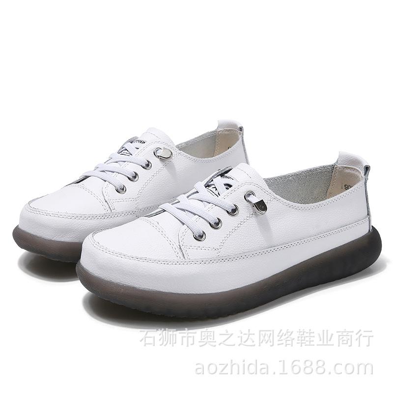 

2025ebay women s shoes two-layer leather single shoes flat-soled elastic band casual color matching board shoes shopping student shoes 35 белый
