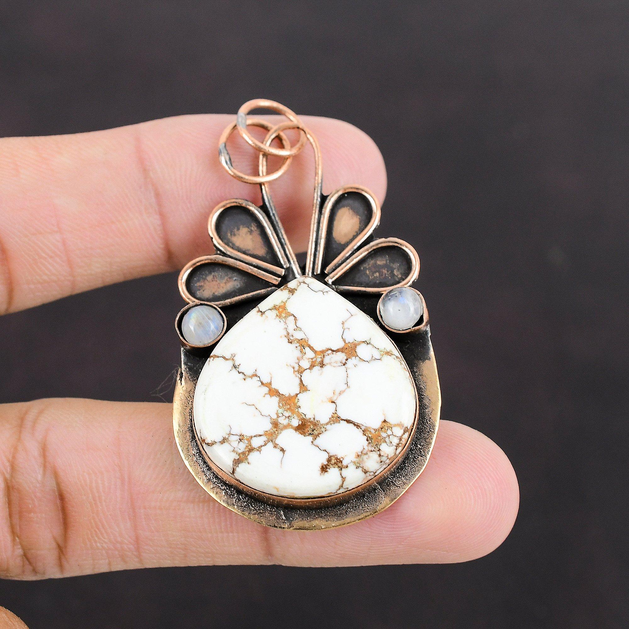 

Wild Horse Magnesite Pendant Rainbow Moonstone Pendant Copper Pendant Gemstone Jewelry For Mom Designer Copper Jewelry Handmade Boho Pendant