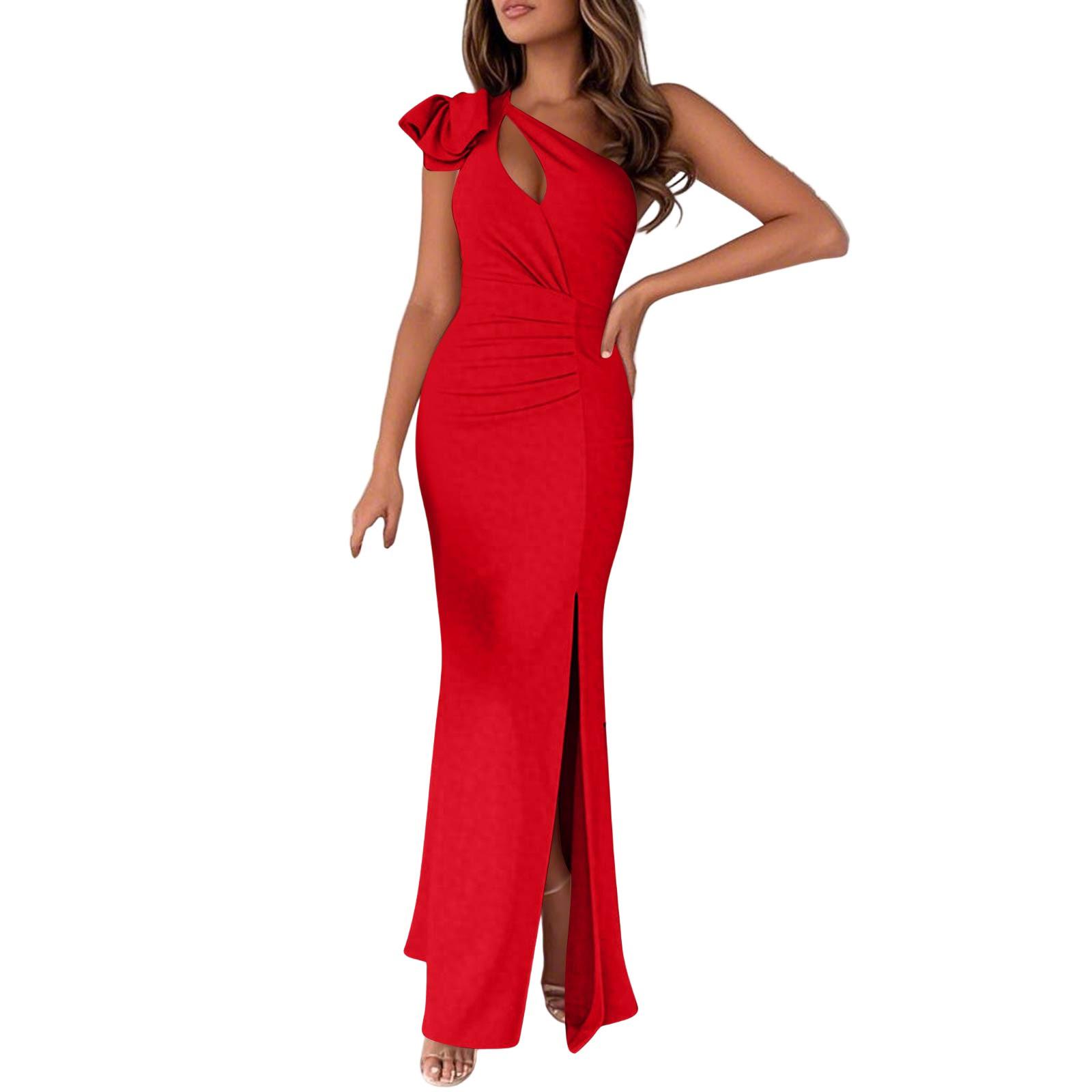 

Женские модные цветные сексуальные платья без рукавов с асимметричным кроем, без бретелек, с разрезом L красный