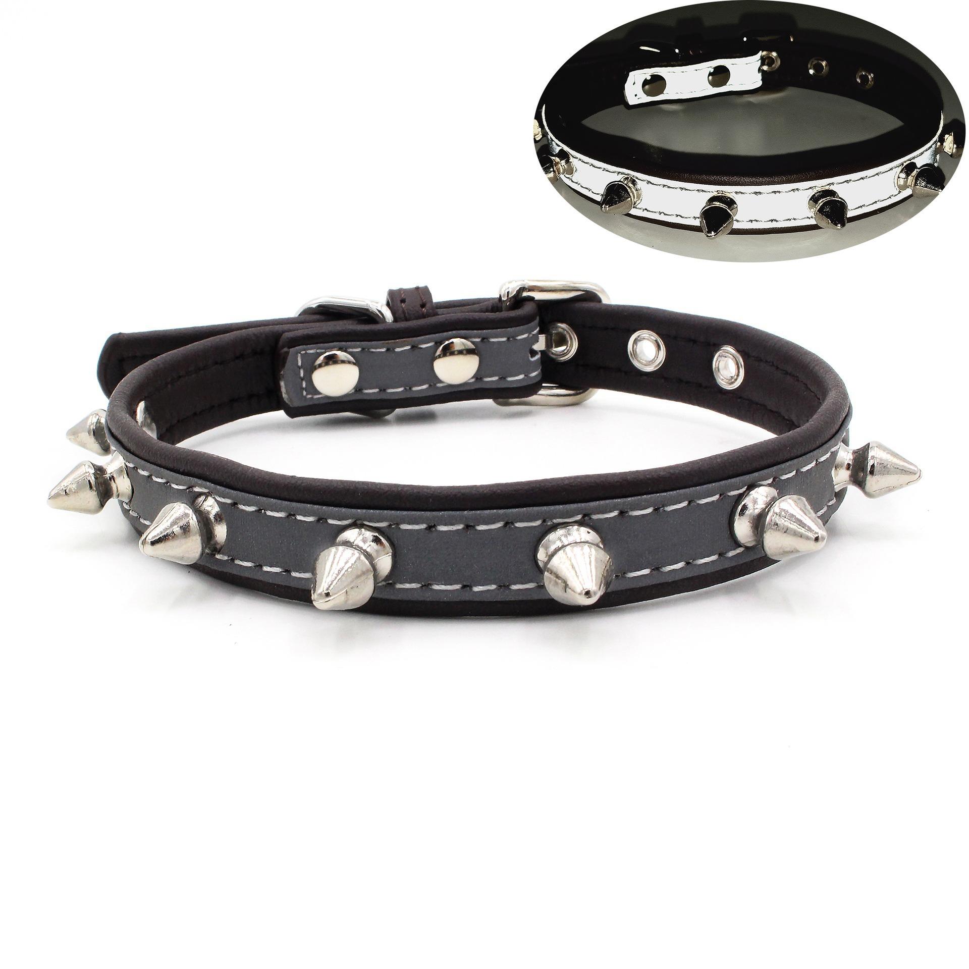 Anti-bite rivet reflective pet collar dog punk nail pu leather collar pet leash dog collar pet accessory XS 30*1.5CM чёрный