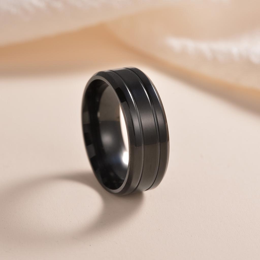 Men's 8mm Wide Groove Frosted Ring Stainless Steel Simple Matte Finish Exquisite Accessory