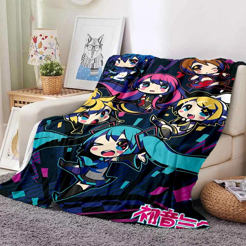 3D M-MIKUS Music VOCALOID Cartoon Girl Soft Plush Blanket,Flannel Throw Blanket for Living Room Bedroom Bed Sofa Cover Gift