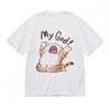 Women's Classic T-Shirt, My God Cartoon Cat Art with Paws Up Design Cotton