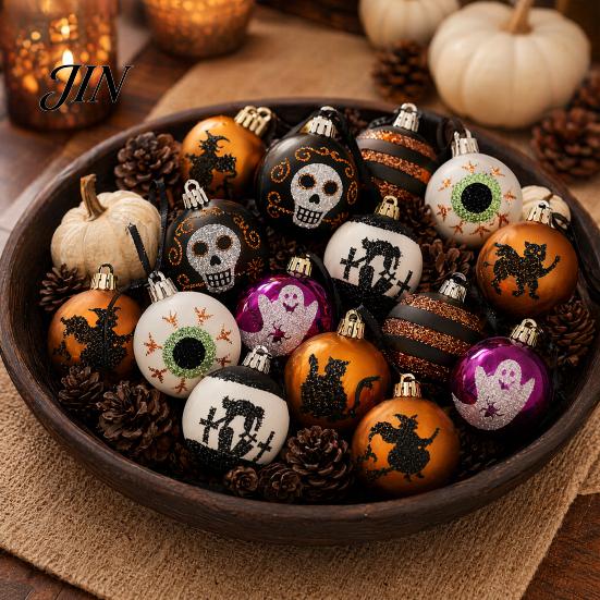 Festive Halloween Accessories 16 Pcs Hanging Ball Decor, 6cm Skull Witch Eye Ornaments Decorations for Ghost Tree, Spooky Window Yard Decor