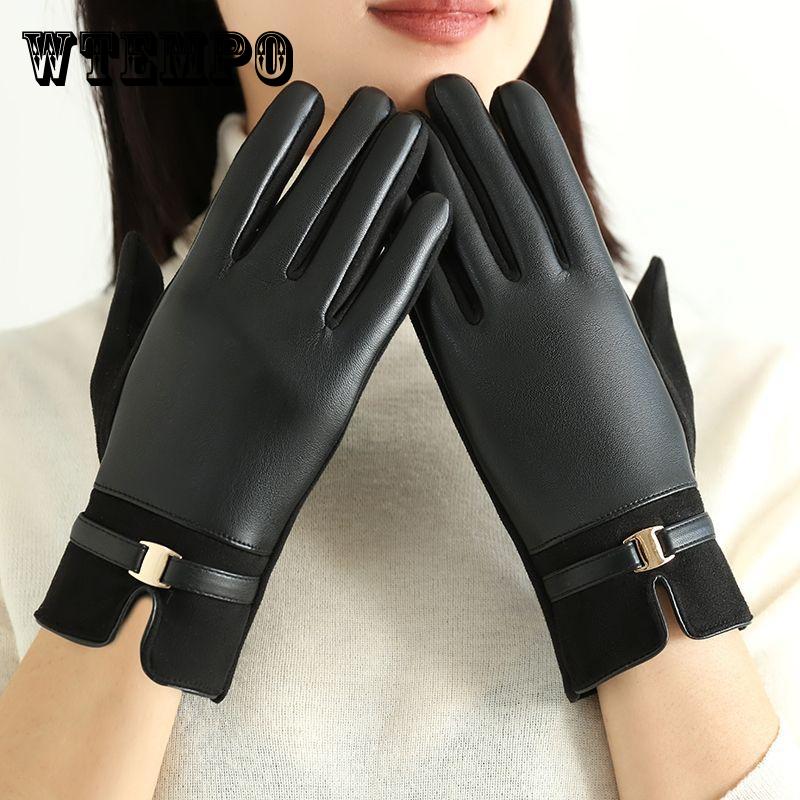 Suede Gloves Winter Women's Soft Leather Velvet Touch Screen Windproof Warm Cycling Non-slip Touch Screen Gloves