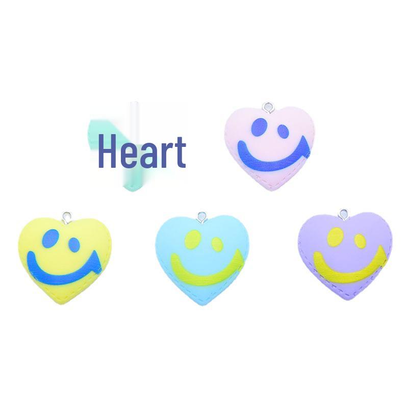 Colorful Smiling Heart Resin Keychain Charm - DIY Peach Heart Jewelry Accessory