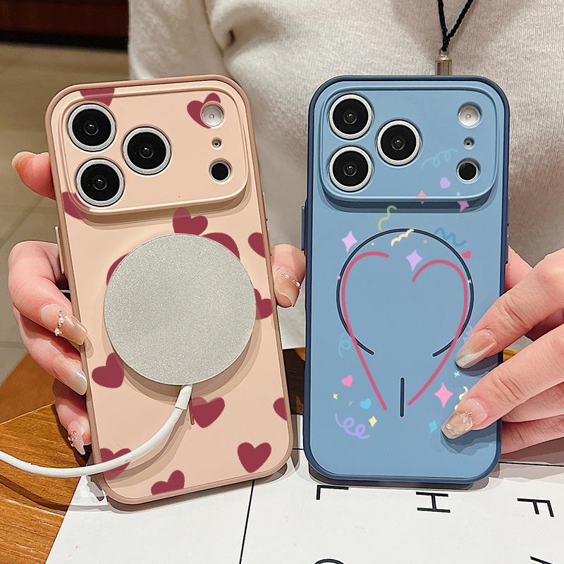 Lovely Hearts Pattern Case For iPhone 17 Pro Max Funda iPhone 16 15 14 13 Pro Max Magnetic For Magsafe Hybrid Slim Matte Cover
